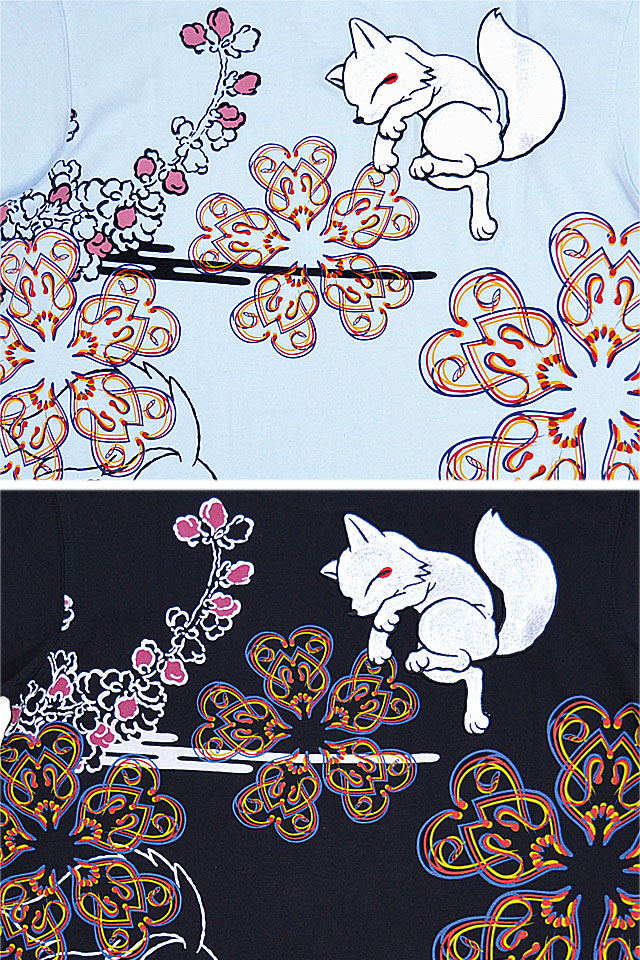 狼ちゃんに華文様半袖Tシャツ 今昔 KJ-27006 和柄 和風 狐 きつね