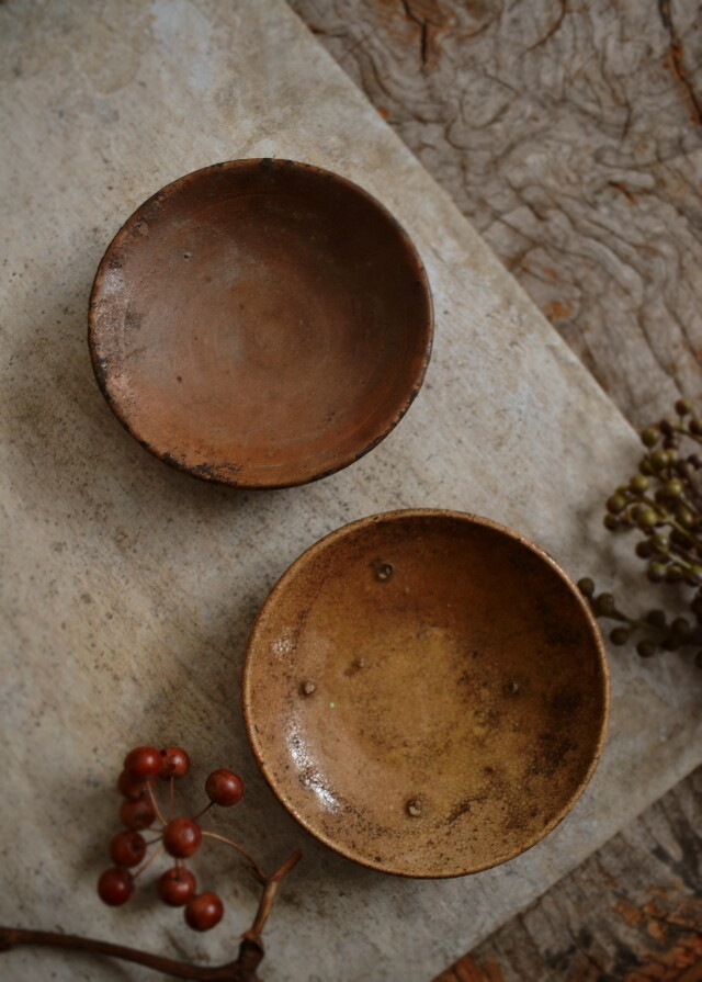 灯火器 油皿 黄瀬戸皿 小皿 灯明皿 たんころひょうそく 古道具 急須台