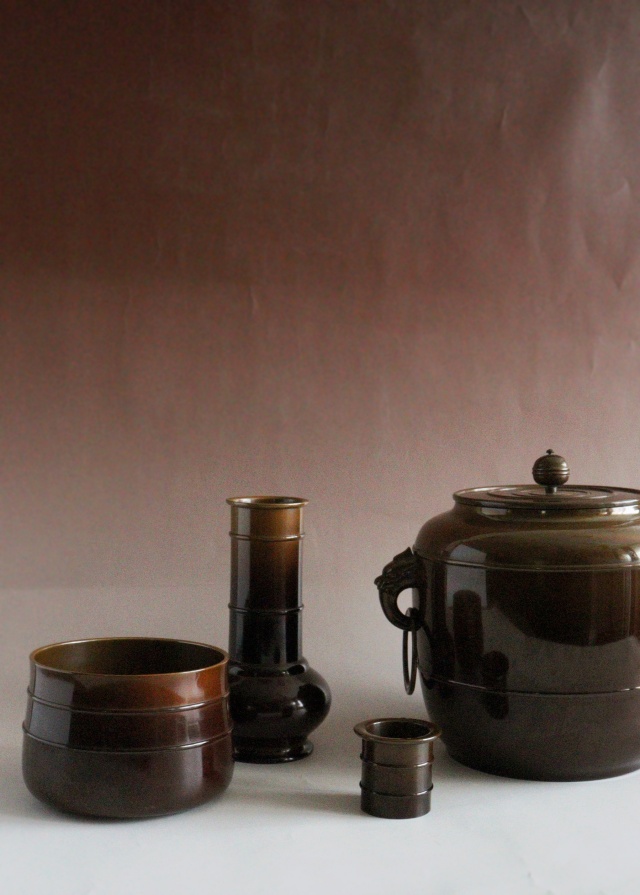 唐銅皆具 金森紹栄作 茶道具 皆具 水指 建水杓立 蓋置 茶会