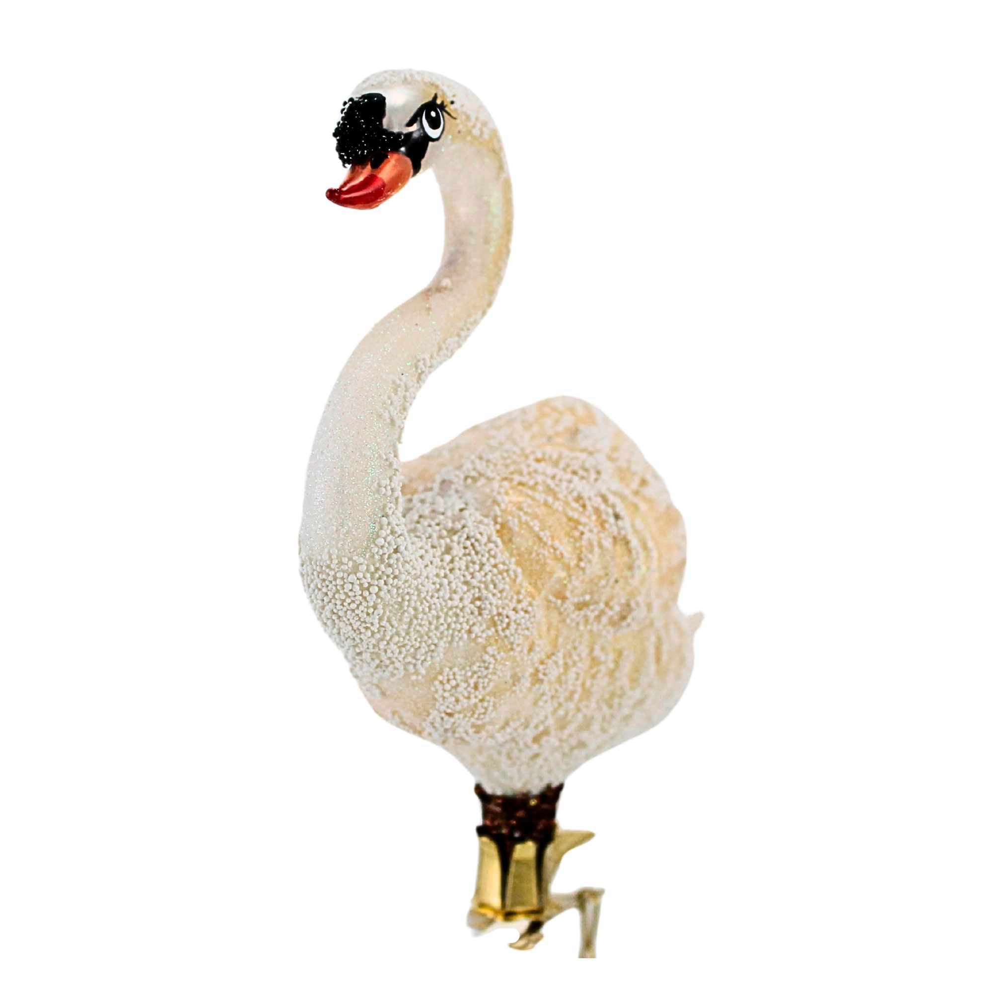 Morawski 5.00In White Swan Clip-On, Glass, Bird Clip-On Plumage