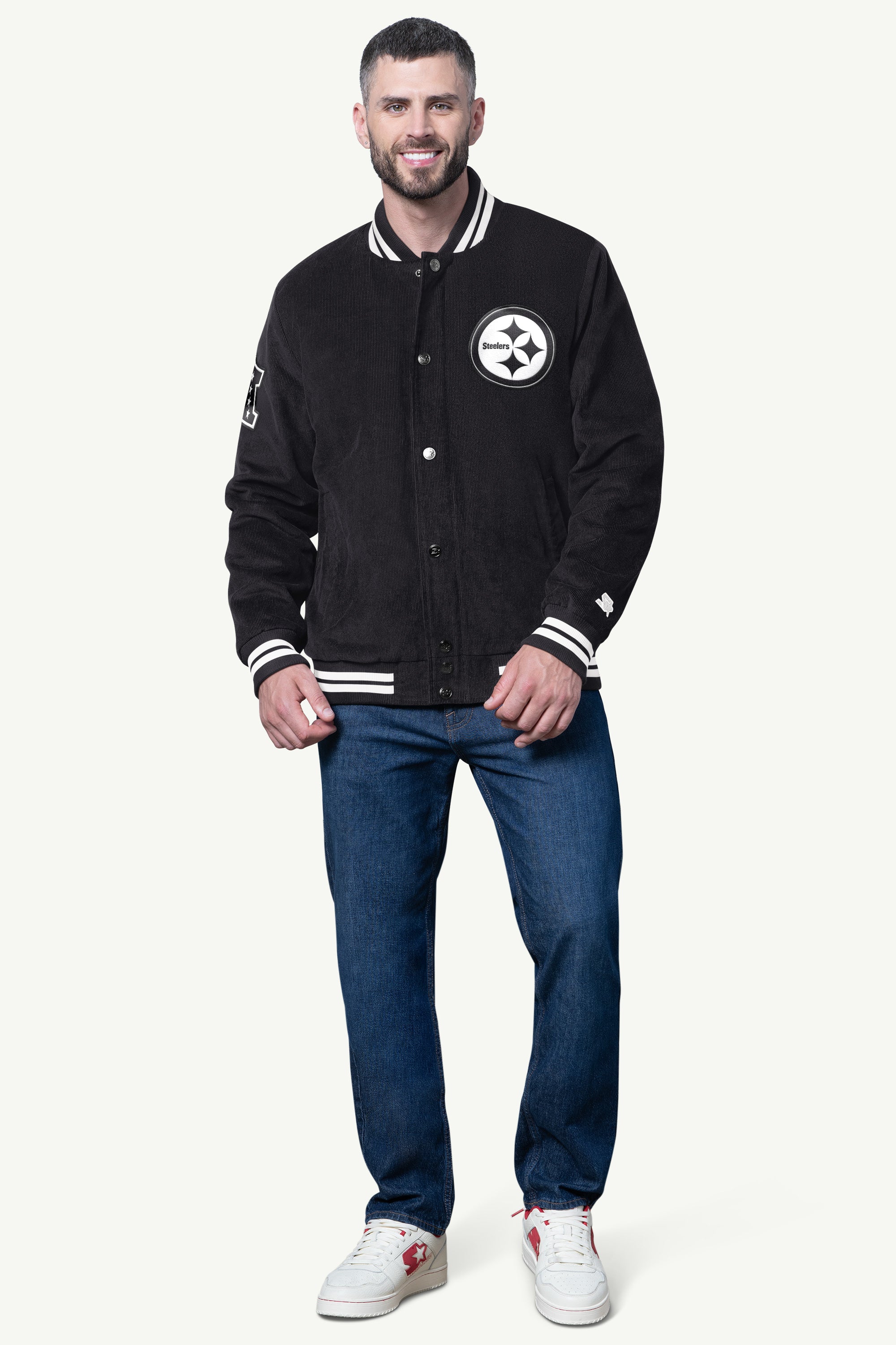 Mens Pittsburgh Steelers Blackout Corduroy Varsity Jacket | NFL