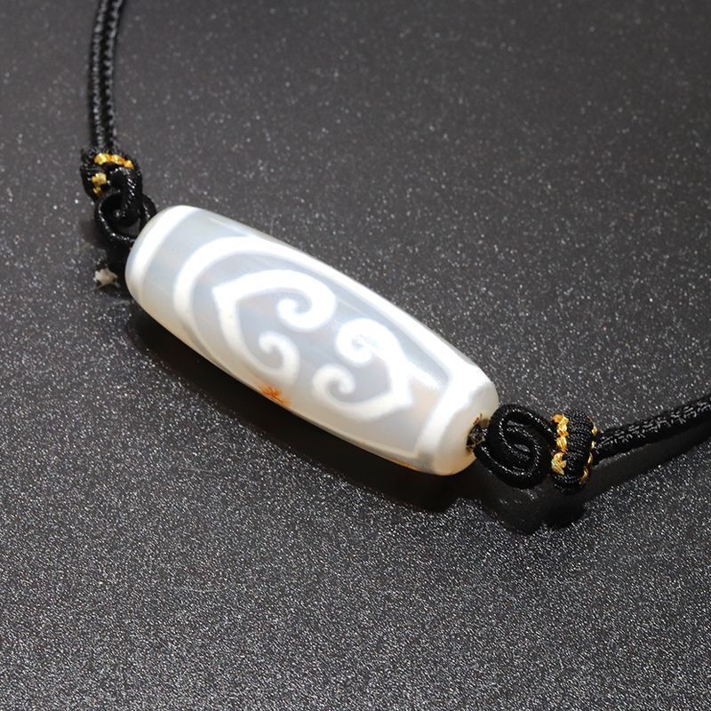 現品限り】ネックレス 白珠玉髄天珠 双心金剛杵天珠 花朱砂入り 幸運