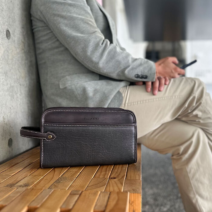 セカンドバッグ メンズ ポーチ クラッチバッグ ダブルファスナー 二層