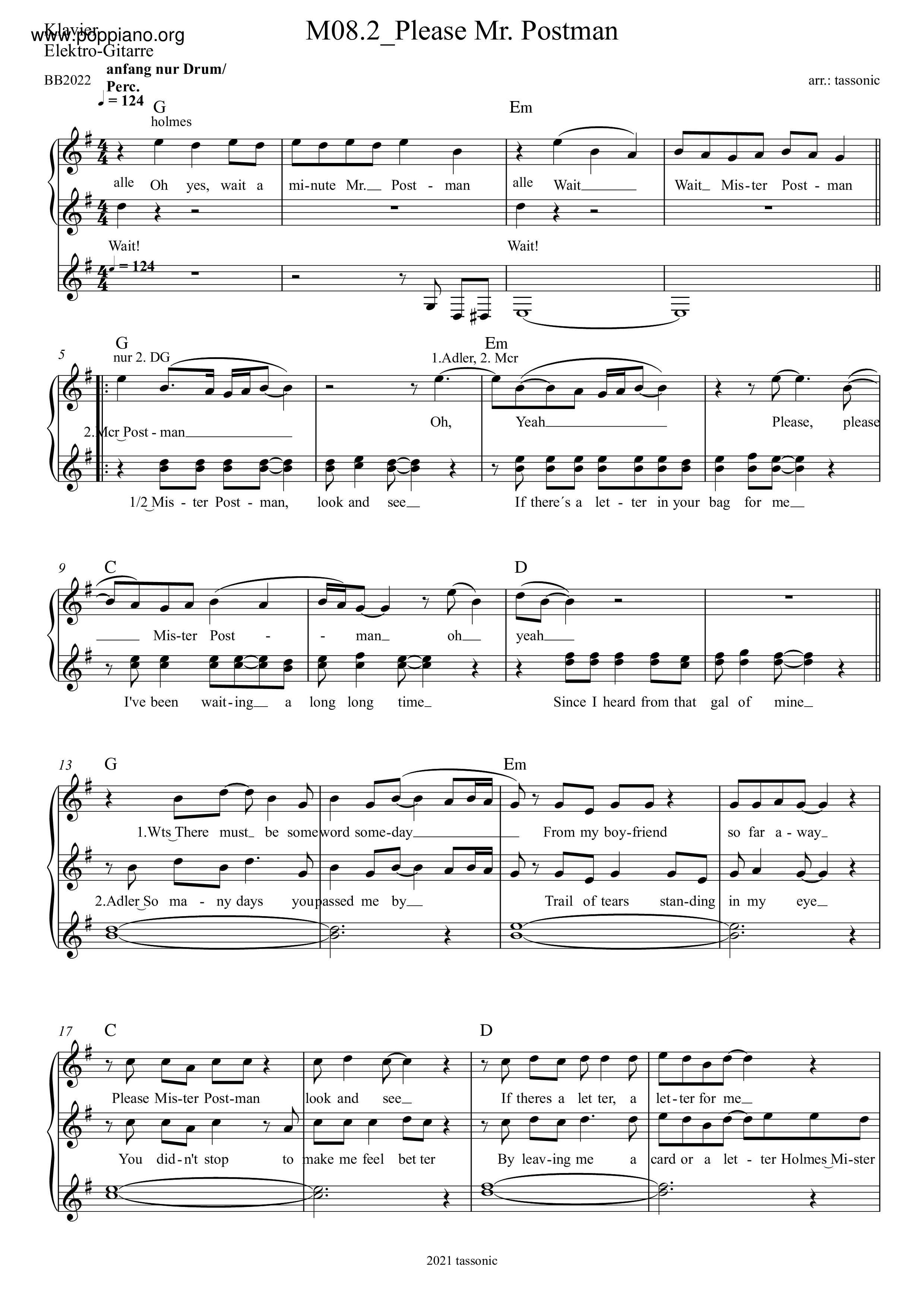☆ Please Mr. Postman ( 楽譜) - PDF無料ピアノ譜 gakufu | POPPIANO