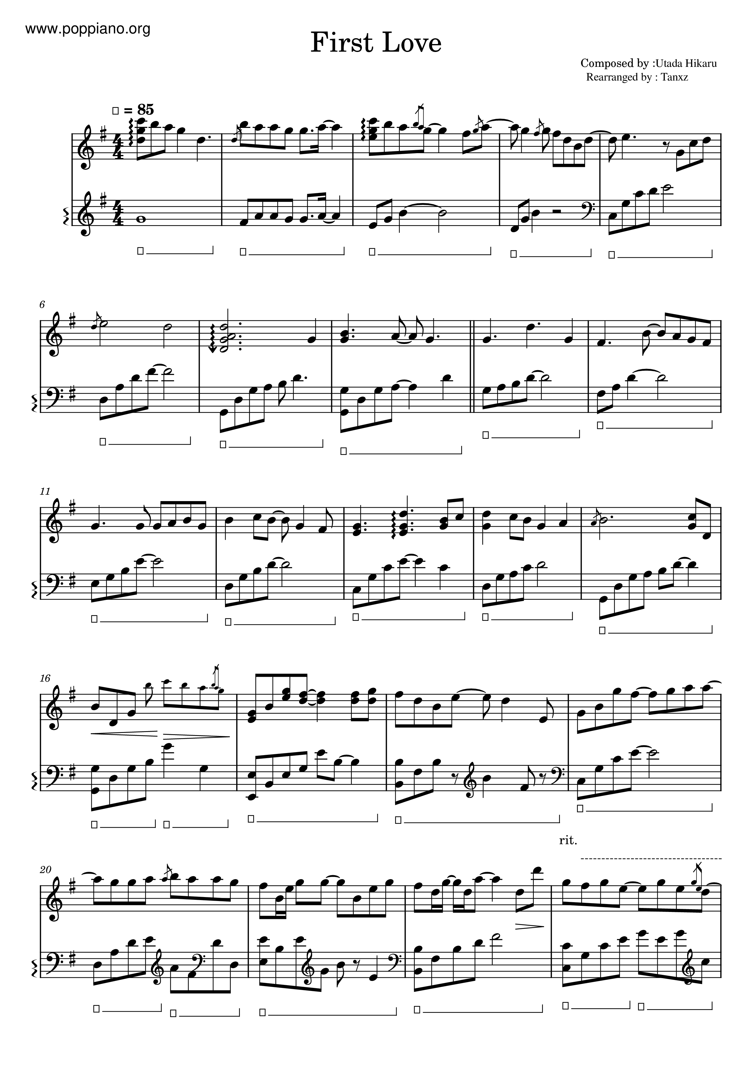 ☆宇多田ヒカル - ファースト・ラブ 악보 ピアノ譜pdf (宇多田ヒカル