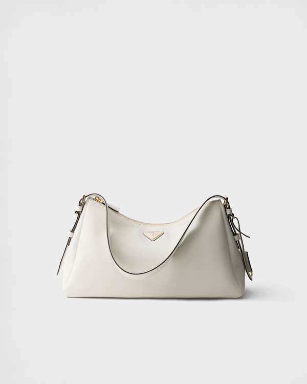 White Prada Aimée Large Leather Shoulder Bag | PRADA