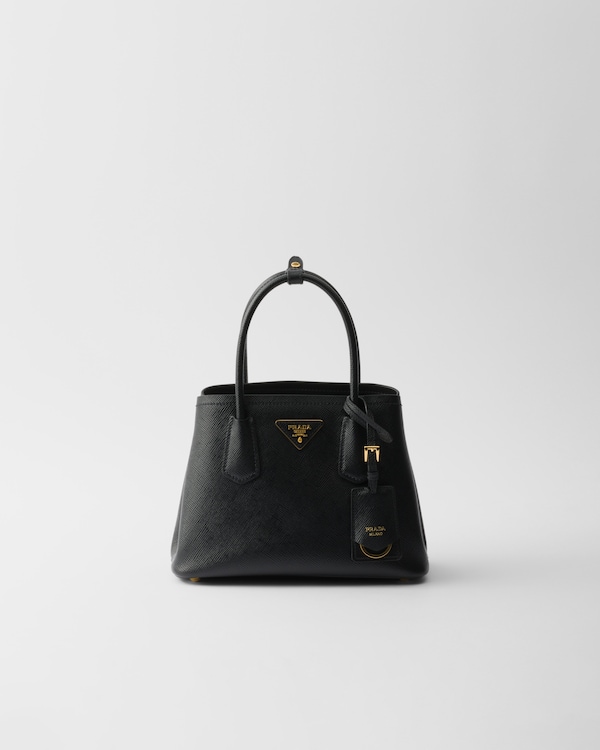 Black Prada Double Small Saffiano Leather Bag | PRADA