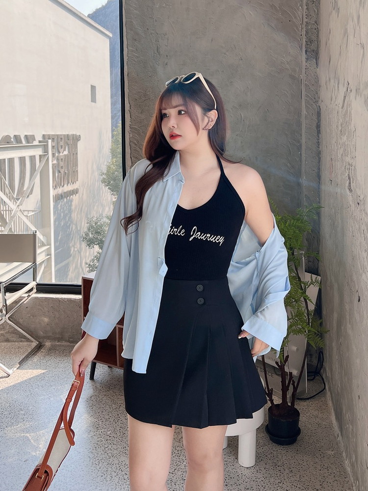 サイドプリーツのキュロットミニスカート☆ - 大きいサイズの韓国