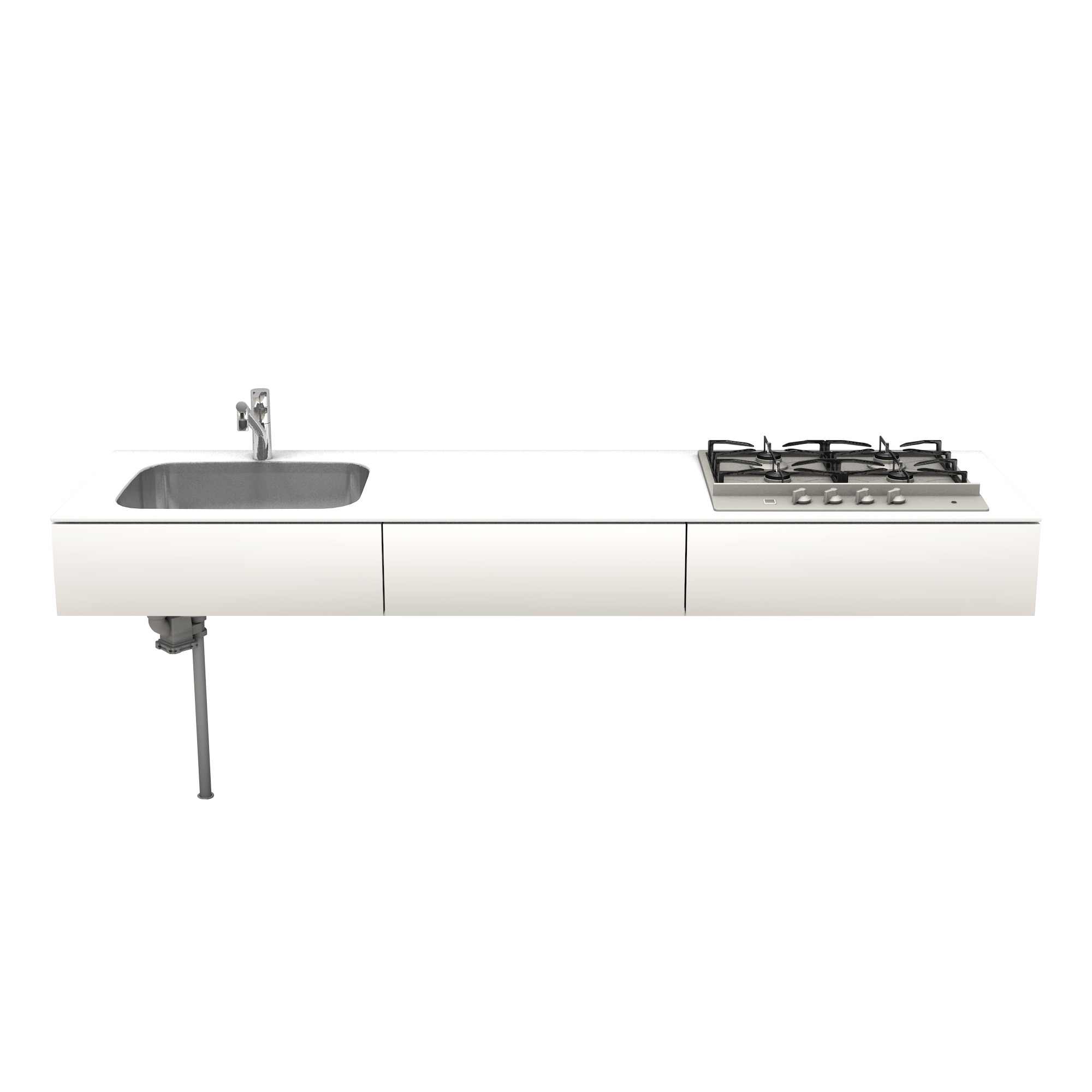 ホワイトミニマルキッチン W2100×D600 | KB-KC013-09-G183 | キッチン