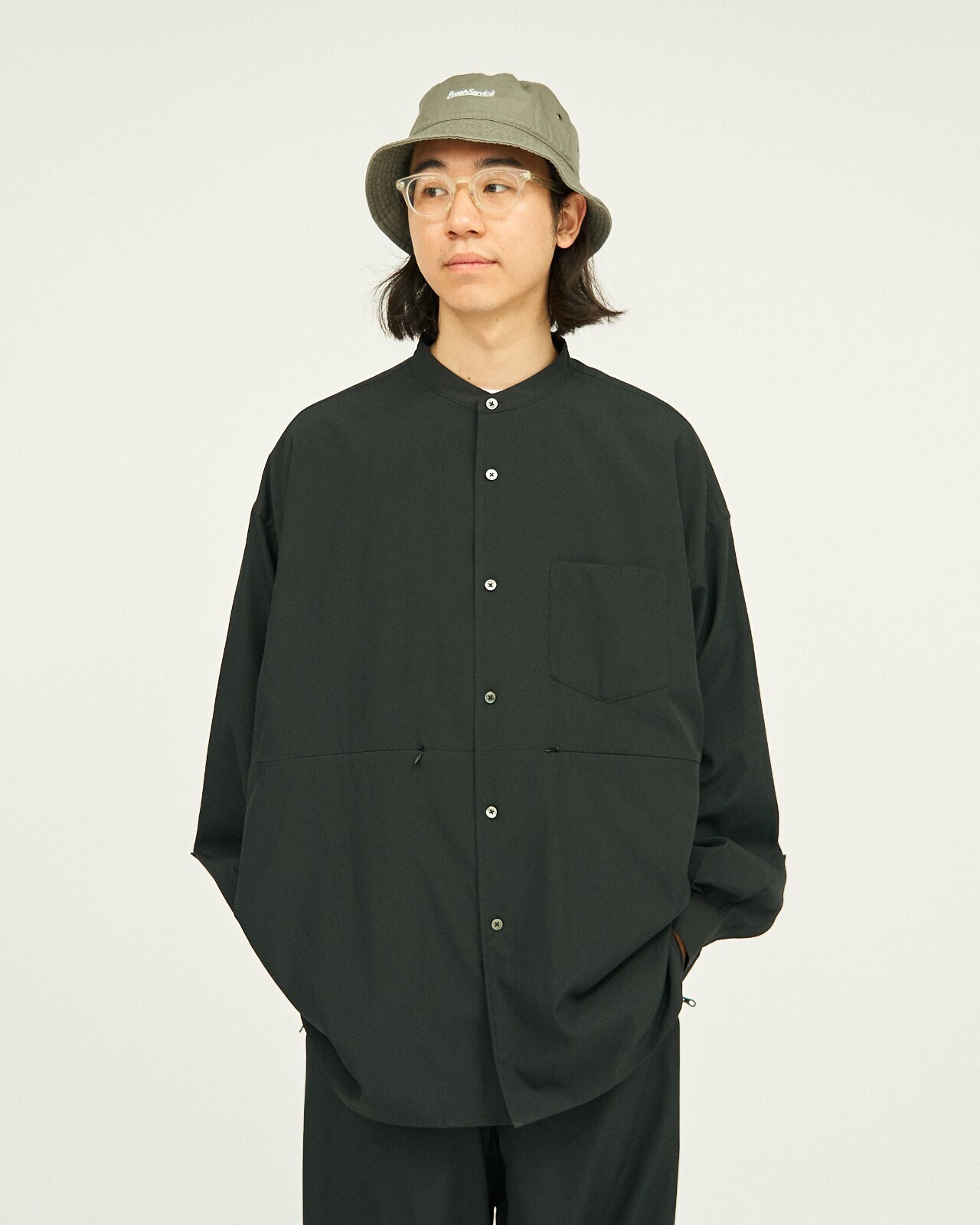 ストレッチマットタフタバンドカラーシャツ - フレッシュサービス