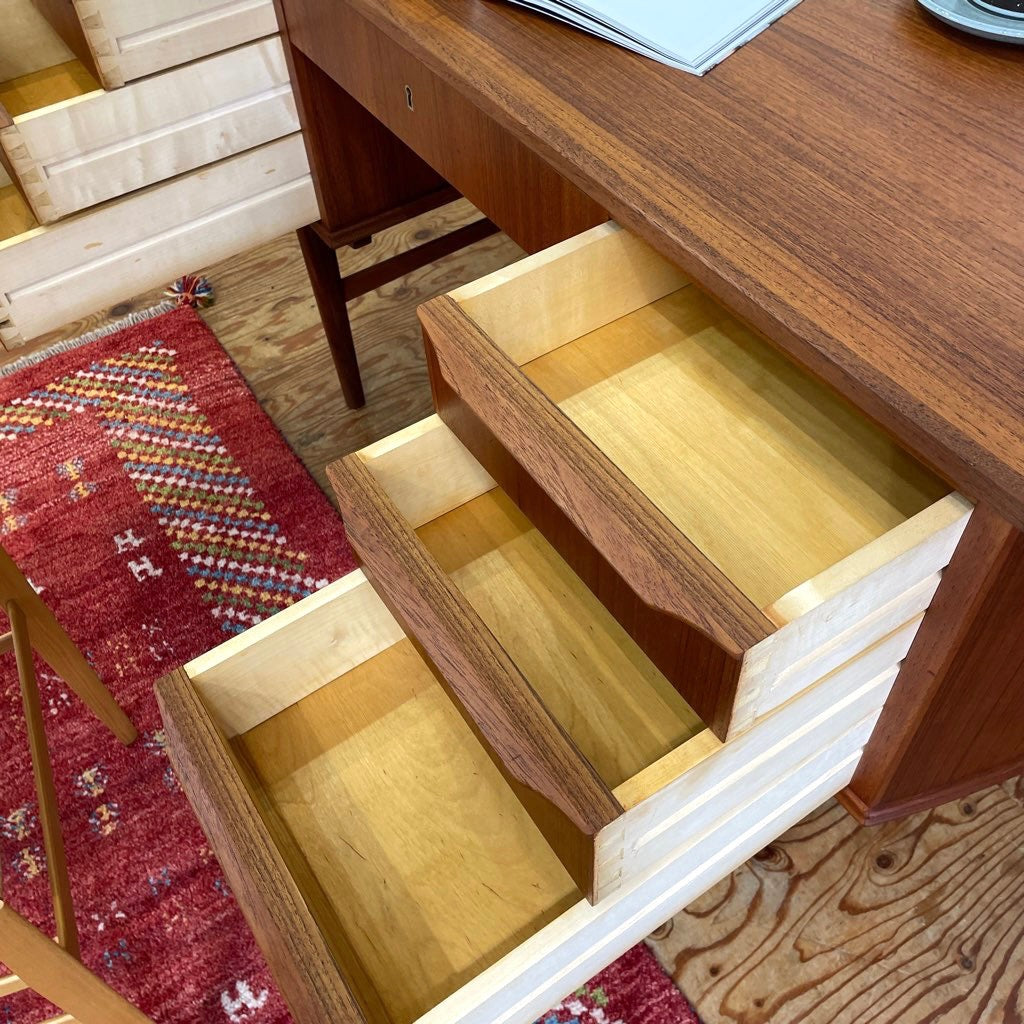 チーク材 両袖デスク 北欧デンマーク製 ヴィンテージ 中古 背面収納