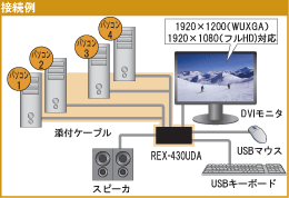パソコン自動切替器 USB接続・DVI/Audio対応（4台用） REX-430UDA