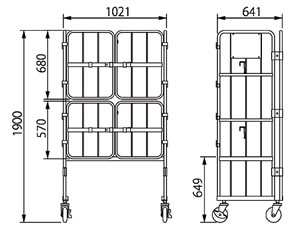 亜鉛メッキ観音扉折畳式カゴ台車500Kg(FRP製棚板)/MB21G-AS3K/測定
