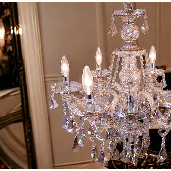 LED対応】 クリスタル シャンデリア 6灯(ライカ・アンバー) 【送料無料