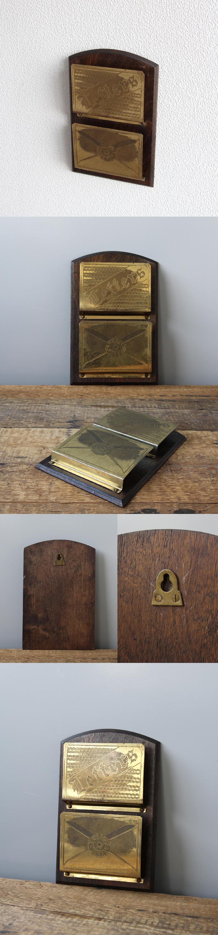 イギリス アンティーク ウォールレターラック ブラス 真鍮 壁掛け