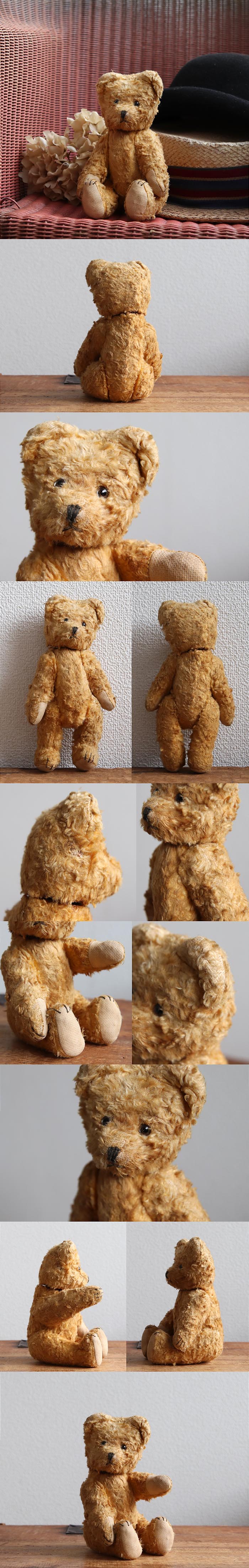 イギリス アンティーク テディベア/ぬいぐるみ/蚤の市/全長約22cm