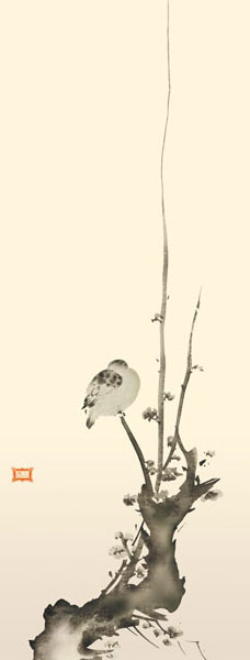 有名作家の掛け軸 宮本武蔵作 紅梅鳩図