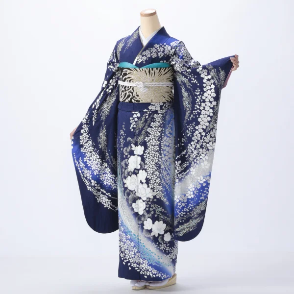 f0921191】【青・紺系】振袖 販売 フルセット Mサイズ 【中古】【状態