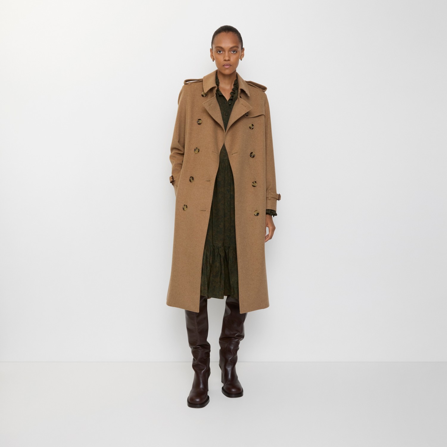 ロング カシミア ケンジントン トレンチコート (キャメルベージュ