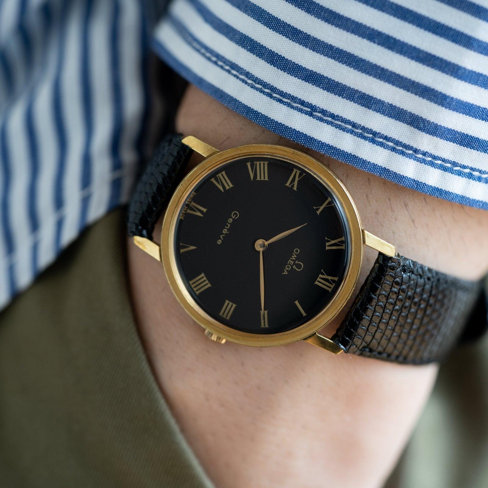 OMEGA Geneve Black Gilt Roman Dial 1970s | ARBITRO