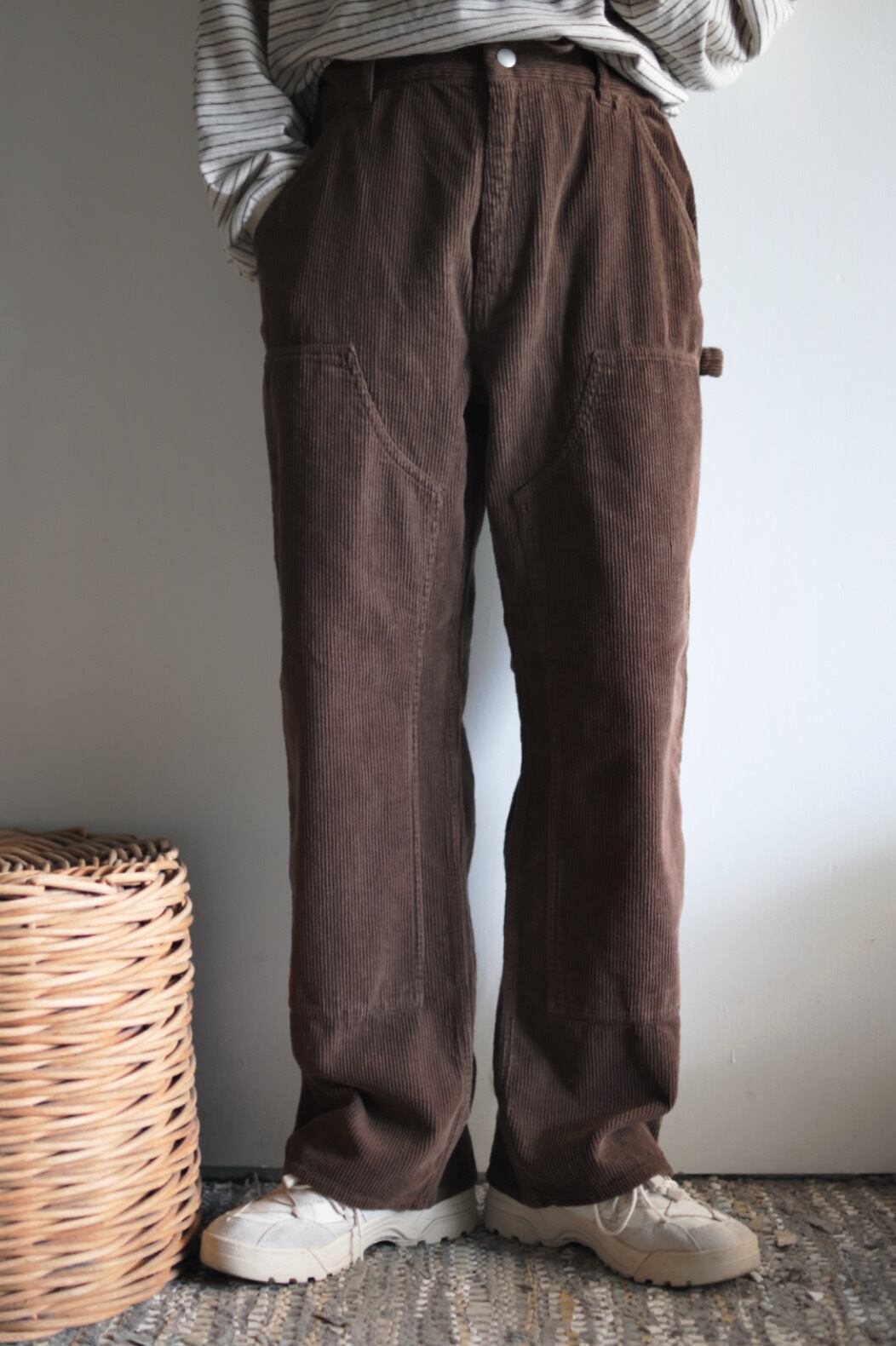 EVCON】unisex GARMENT DYE DOUBLE KNEE CORDUROY[BROWN] | nuno