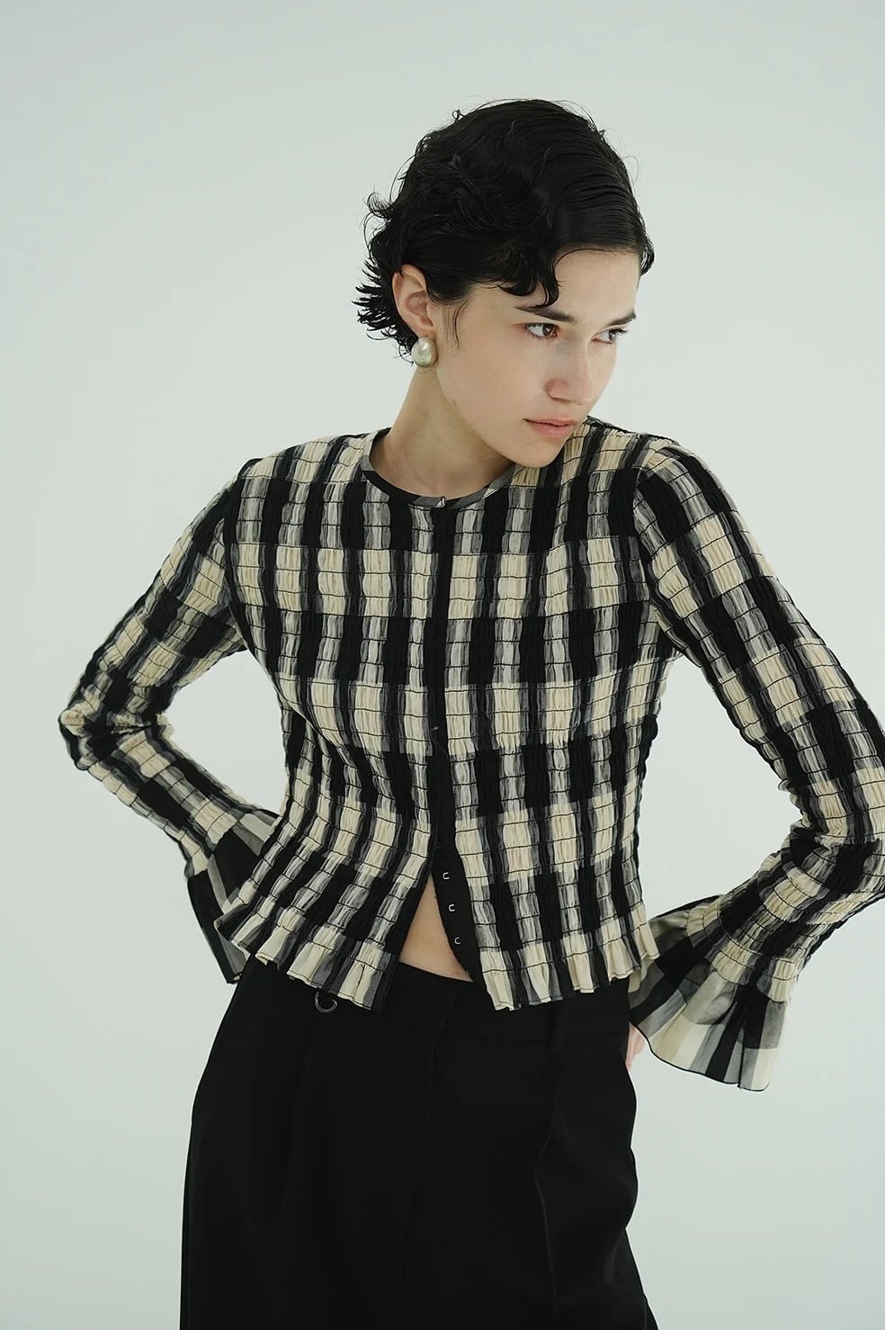 CLANE(クラネ) SHIRRING DESIGN BLOUSE MIX | サウスオレンジ｜メンズ