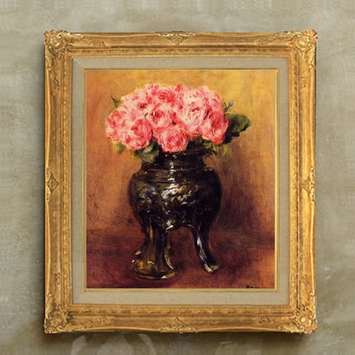 直筆仕上げ油絵 【ルノワール】中華花瓶のバラ F10 絵画 アート