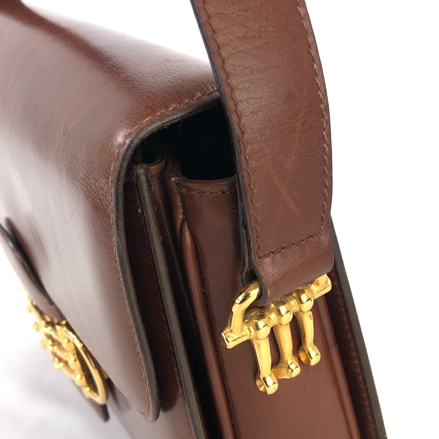 CELINE セリーヌ ホースビット 3連 レザー ショルダーバッグ クロス