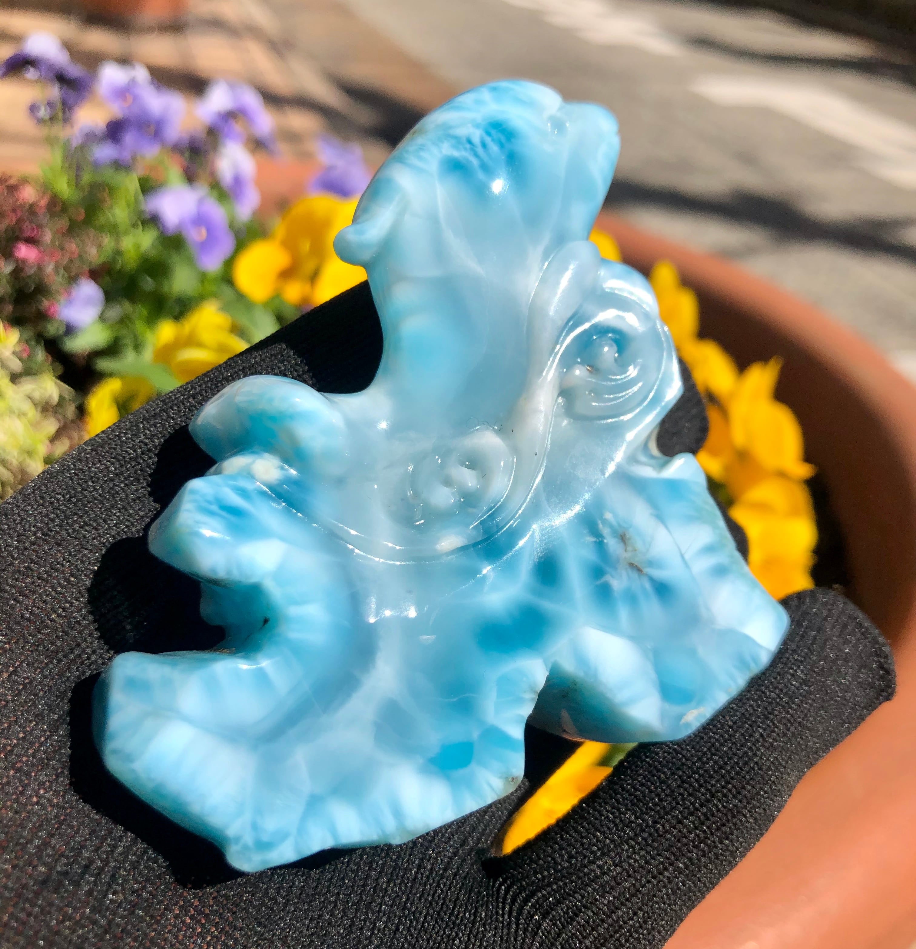 特選！最高グレード 天然ラリマー イルカ彫刻 鑑別書付き 樹脂含浸処理