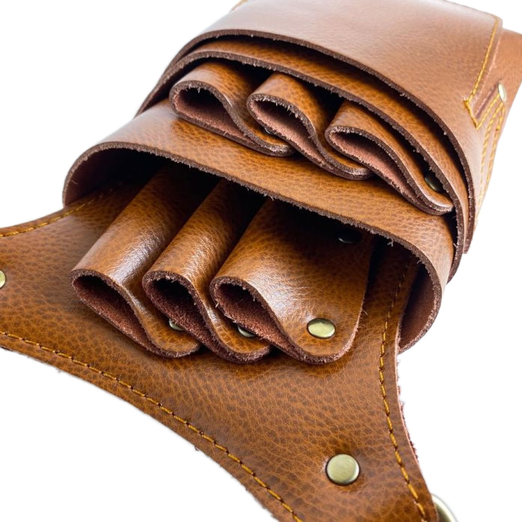 シザーケース ブラウン ハサミ6丁 本体・ベルト本革 美容師 トリマー