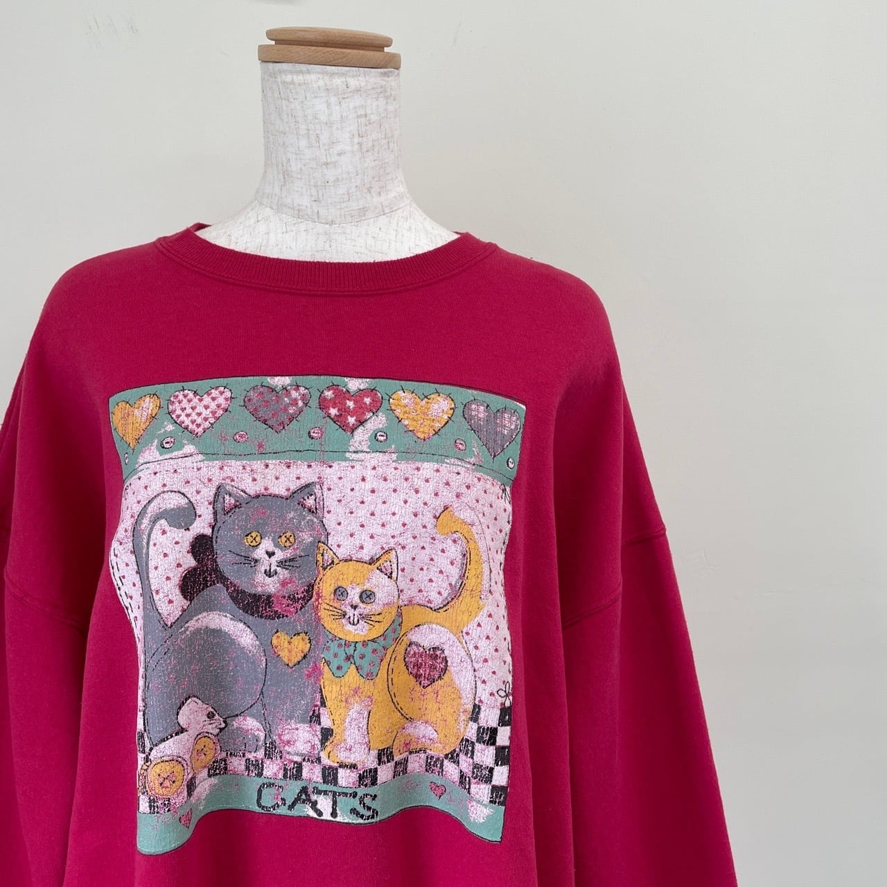 90s 猫 スウェット 古着 レディース ヴィンテージ レトロ ハート 動物