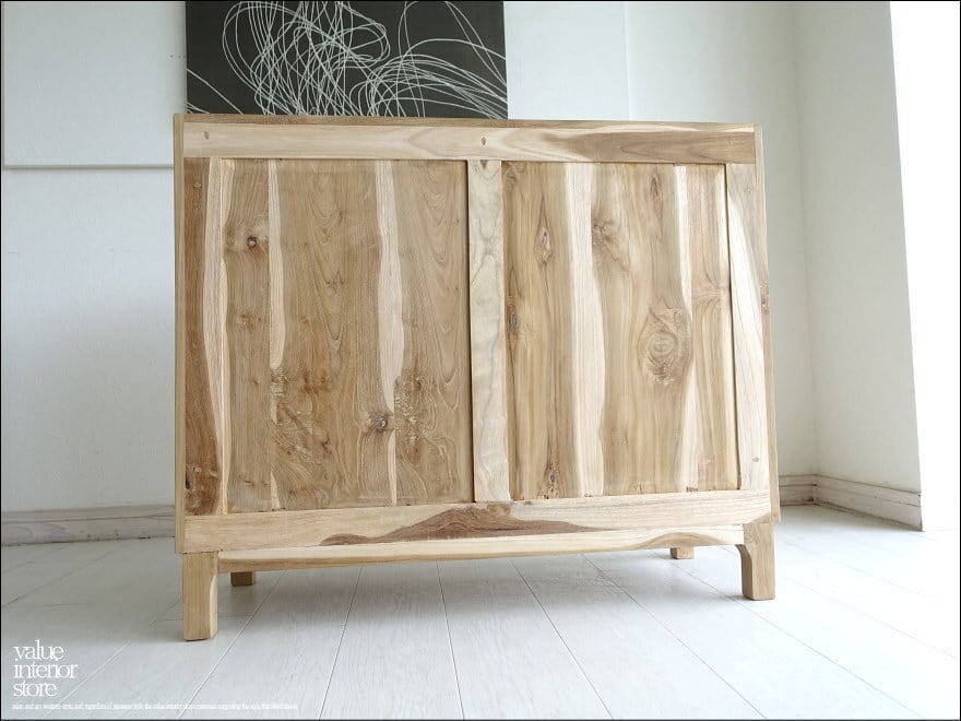 チーク総無垢材 ガラスケースロッカーN 食器棚 下駄箱 収納庫 ショー