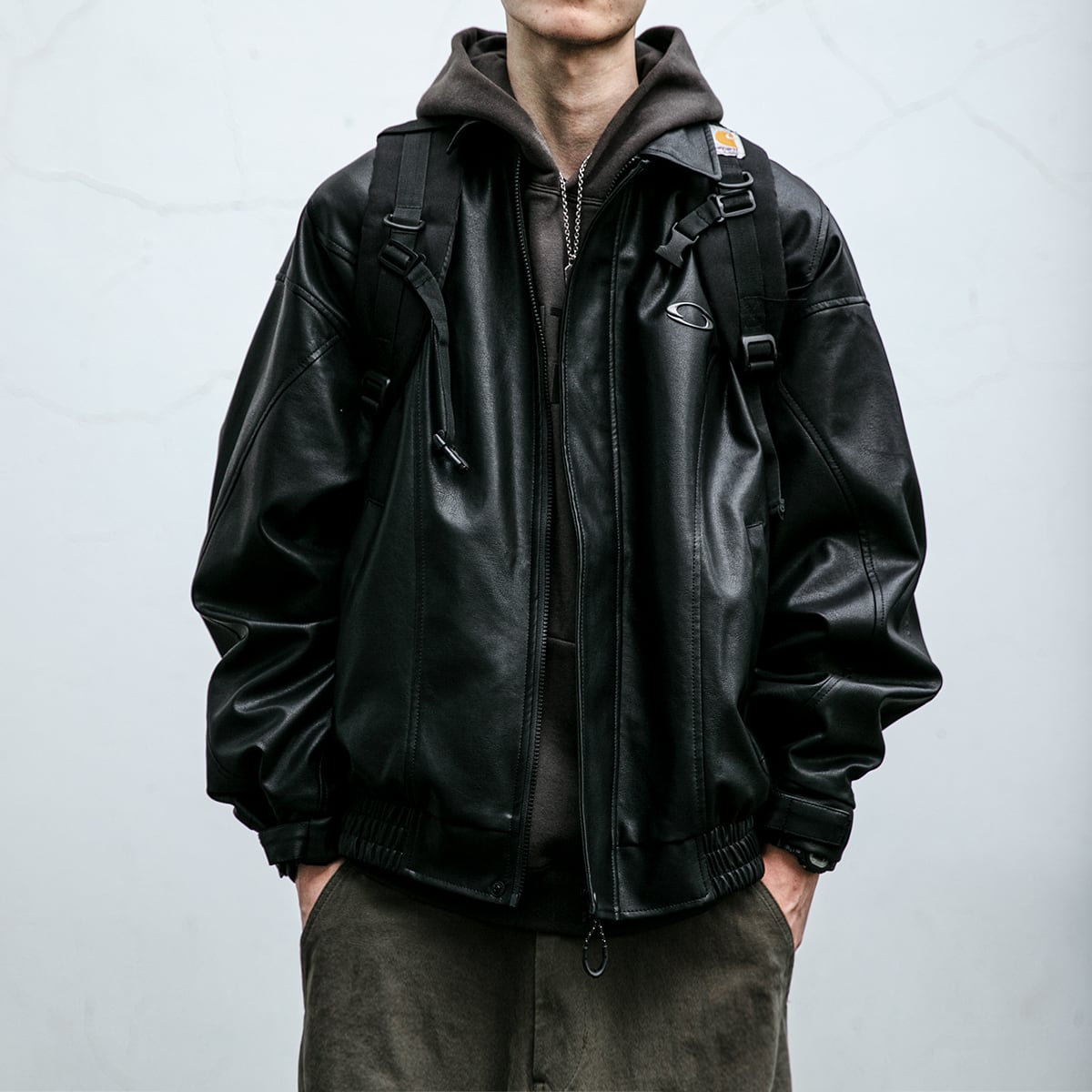 SKASEE STUDIO光沢感あるブラックレザージャケット | mblueshop