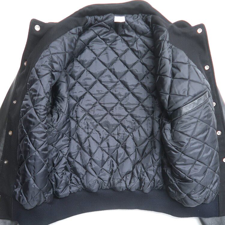 古着 ウール 袖レザー スタンドカラー 切り替え スタジャン 刺繍