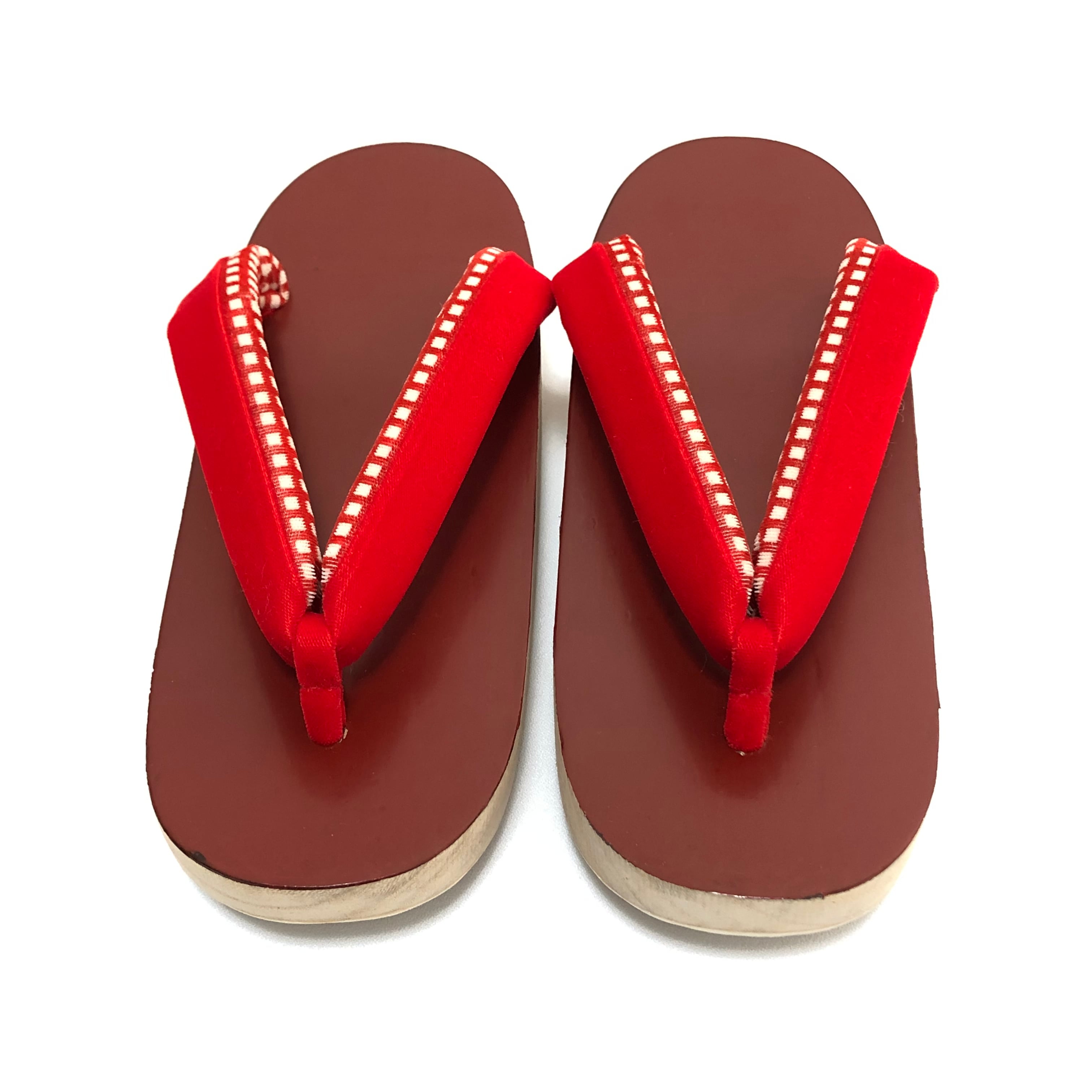 赤い鼻緒のあかね色塗り下駄☆レディースM | KIRU×kiRu