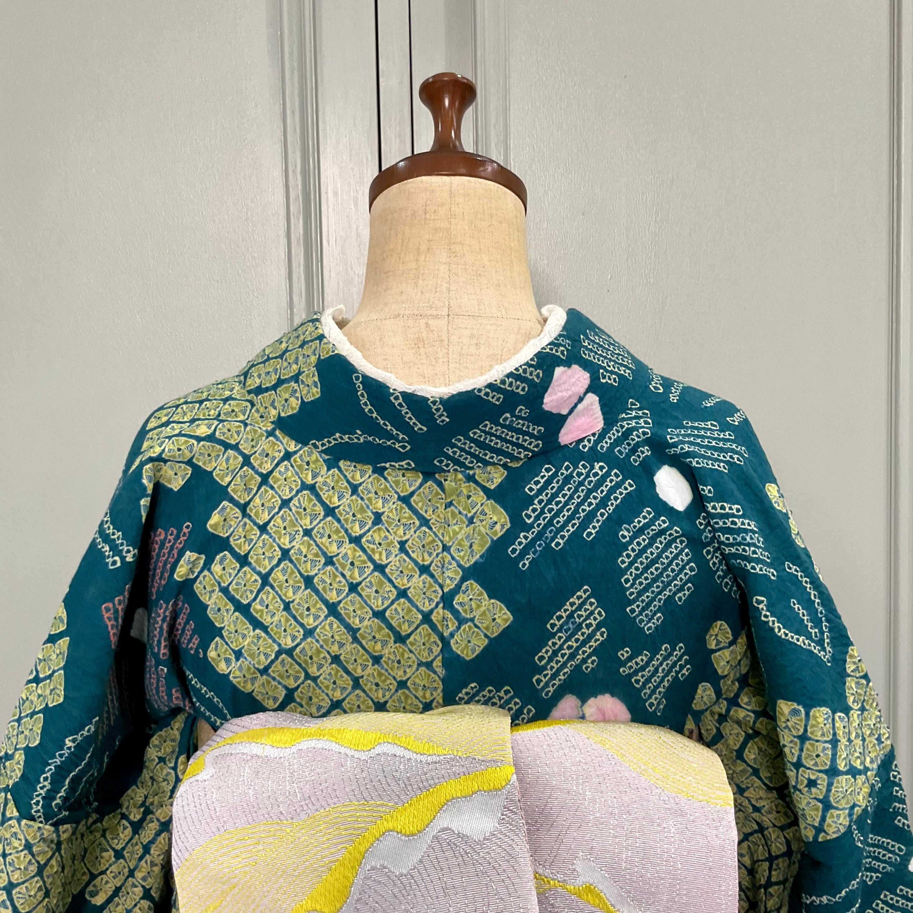 グリーン 身丈158 有松絞り 絞り染め 絞り浴衣 浴衣 NO44 グリーン身丈