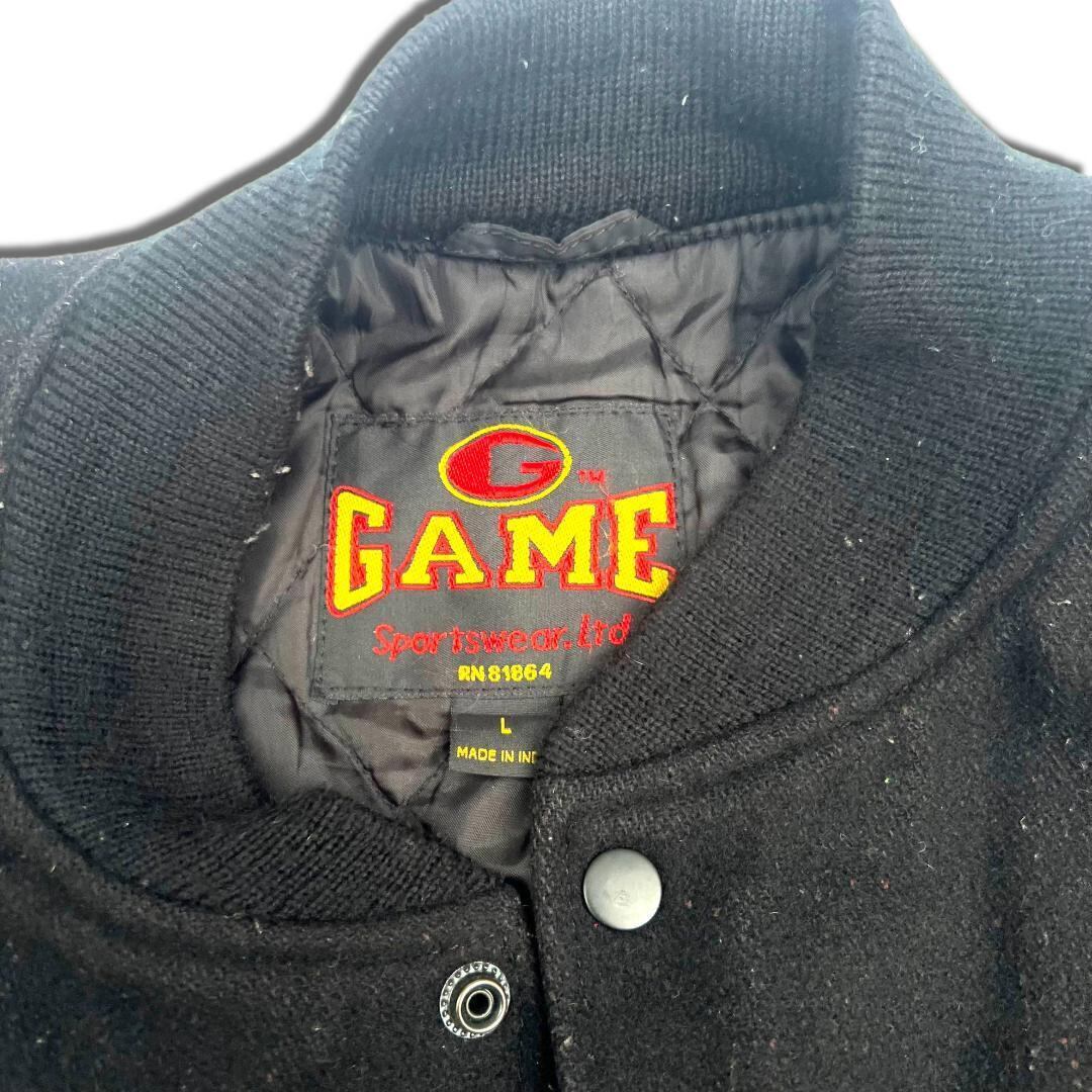 90s GAME 袖レザー スタジャン ブラック L スタジアムジャケット