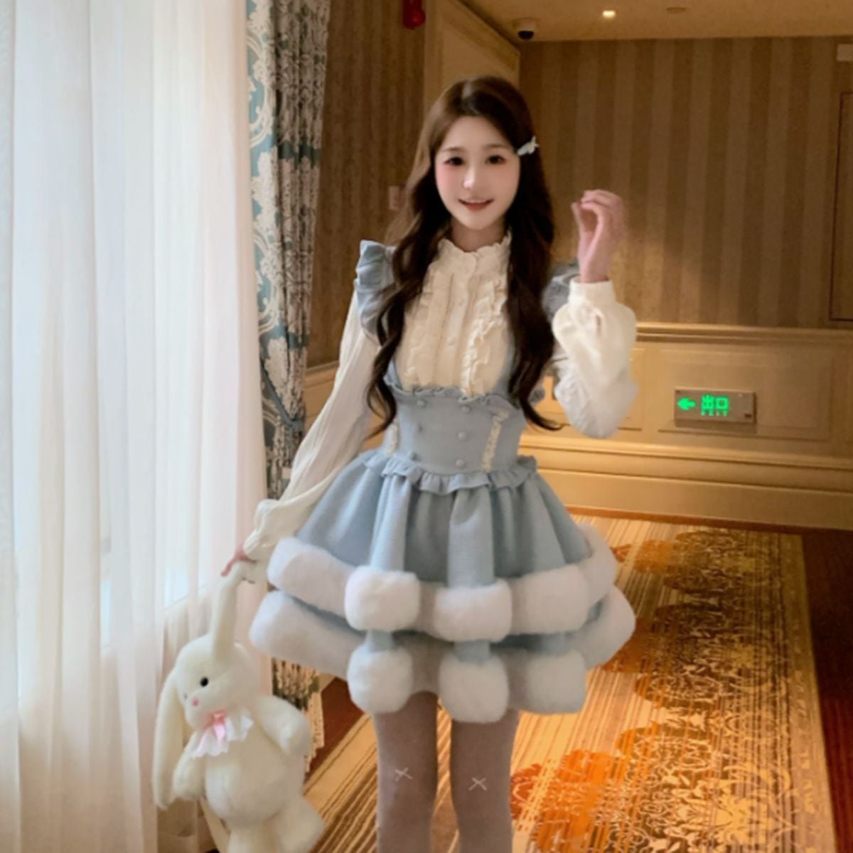 ファートリムケープ付きガーリージャンパースカートセットアップ：JSK+