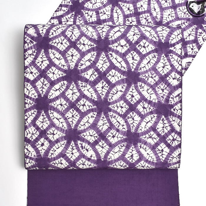 名古屋帯]紫根染め 白鷹 紫草絞り染め 九寸帯 正絹 日本製(商品番号