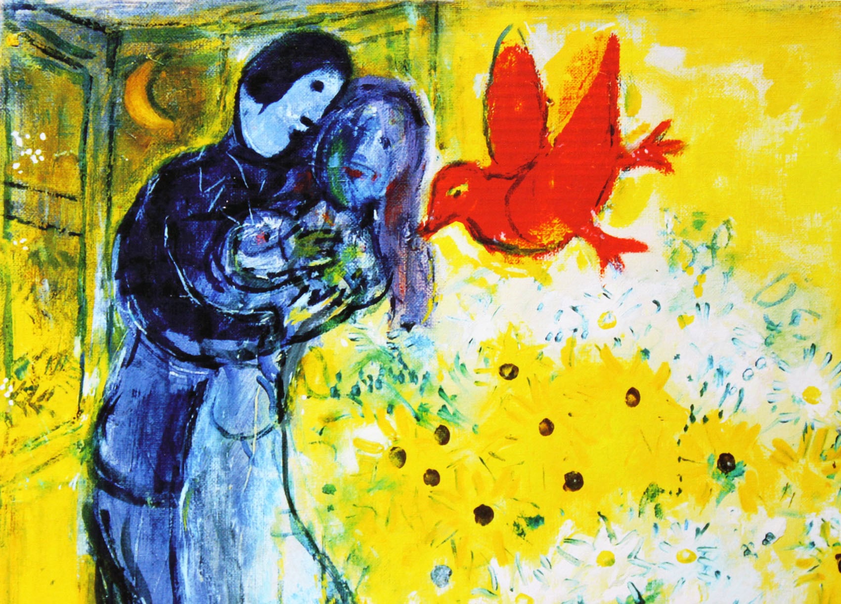 マルク シャガール絵画「恋人たちとマーガレットの花」額縁4色選択可能