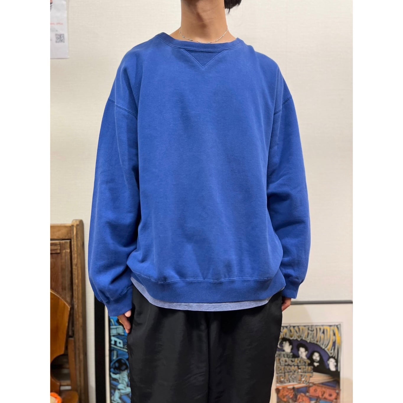 90s OLD GAP オールドギャップ 前V スウェット 無地【XXL】ブルー MADE
