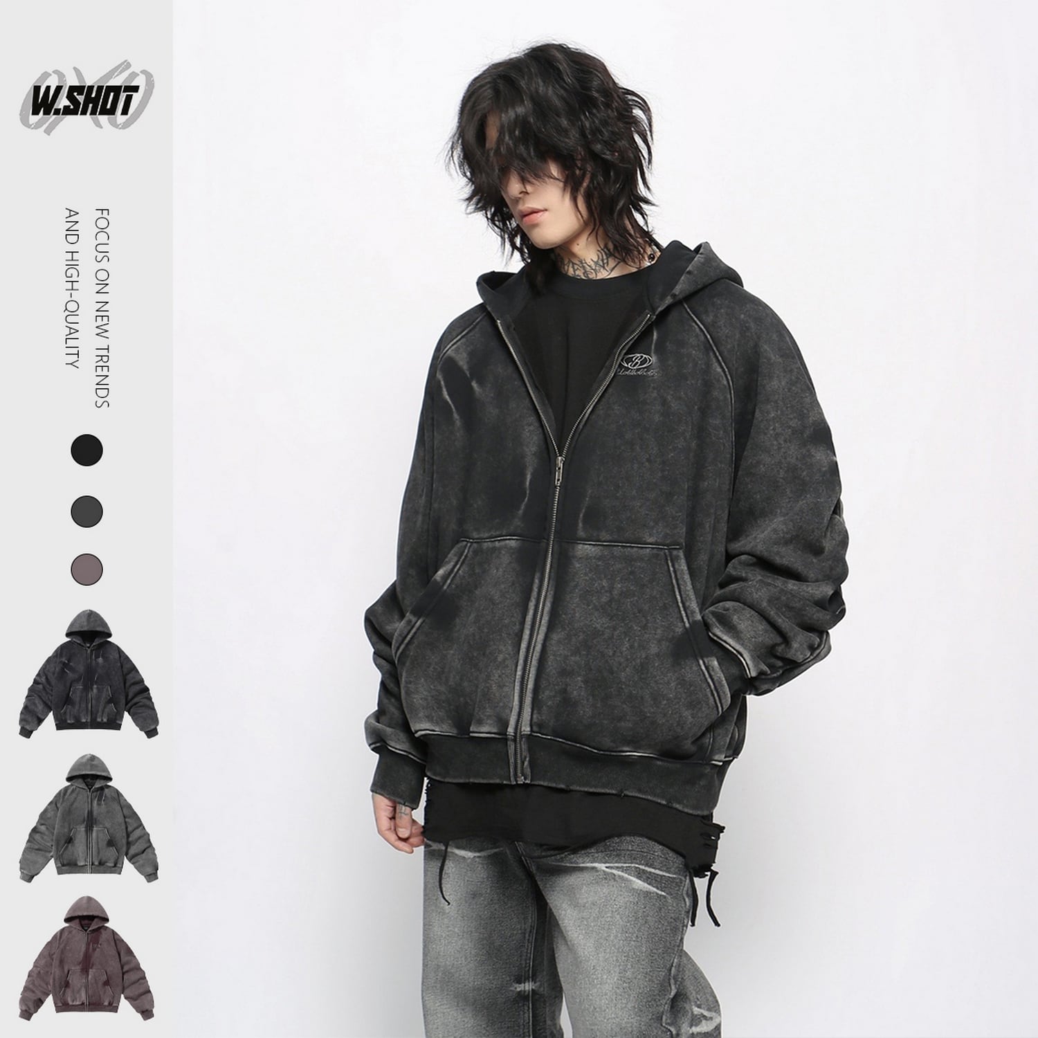 VINTAGE ストリート 裏起毛 刺繍 ジップパーカー T1321 | wshot