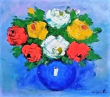 宮田将司「バラ」油彩画 額縁外寸68.5x61.0x5.0cm 内寸53.0x45