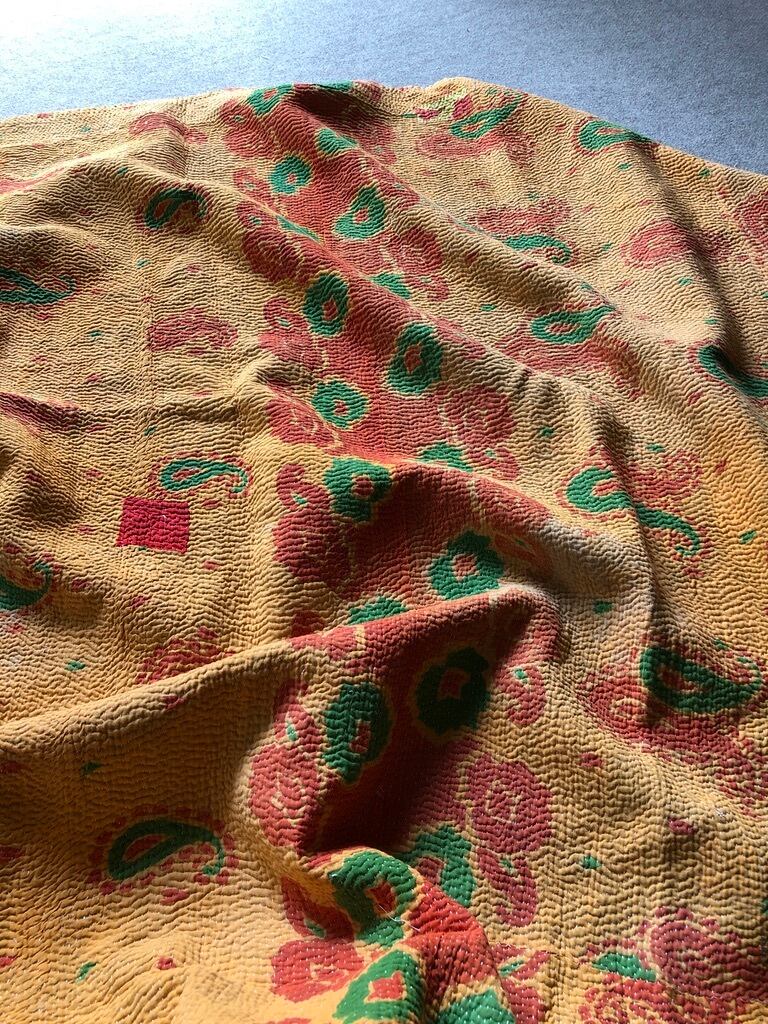 Vintage kantha quilt retoro orange ビンテージ カンタキルト レトロ