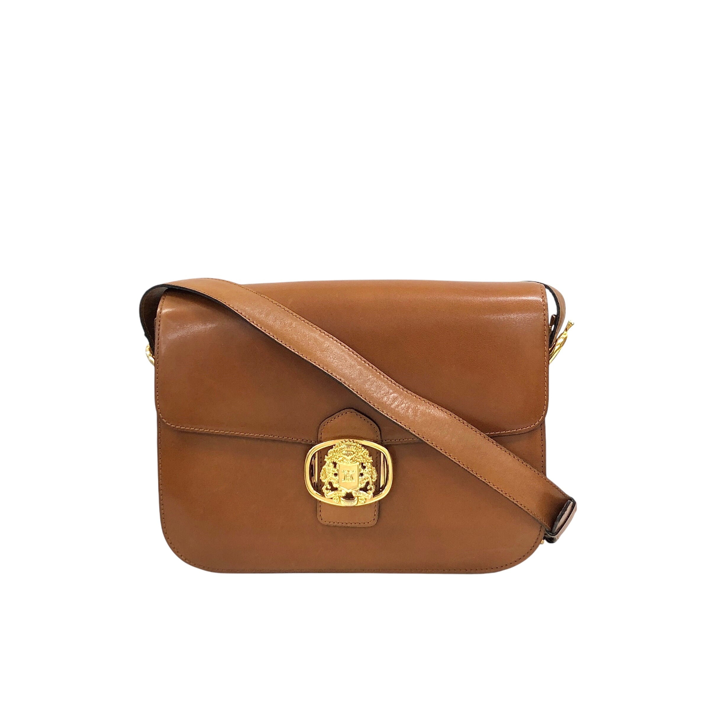 CELINE セリーヌ ショルダーバッグ キャメル エンブレム レザー