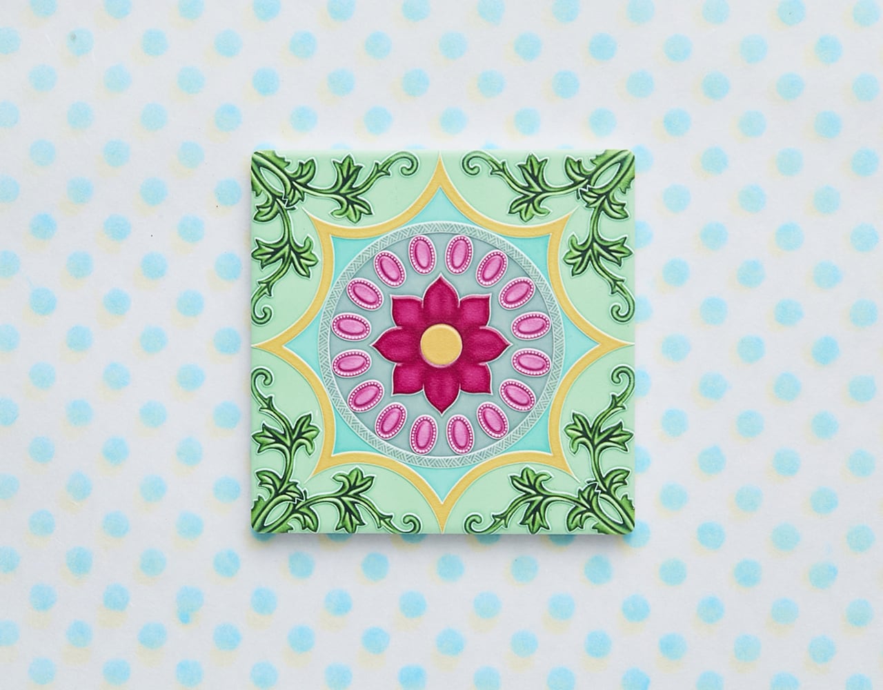 台湾マジョリカタイル 吸水素材コースター「蓮花と宝石」 | 茶嘉葉
