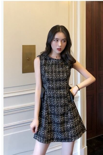 大人カジュアル レディース ワンピース チェック柄 ミニ丈 ツイード