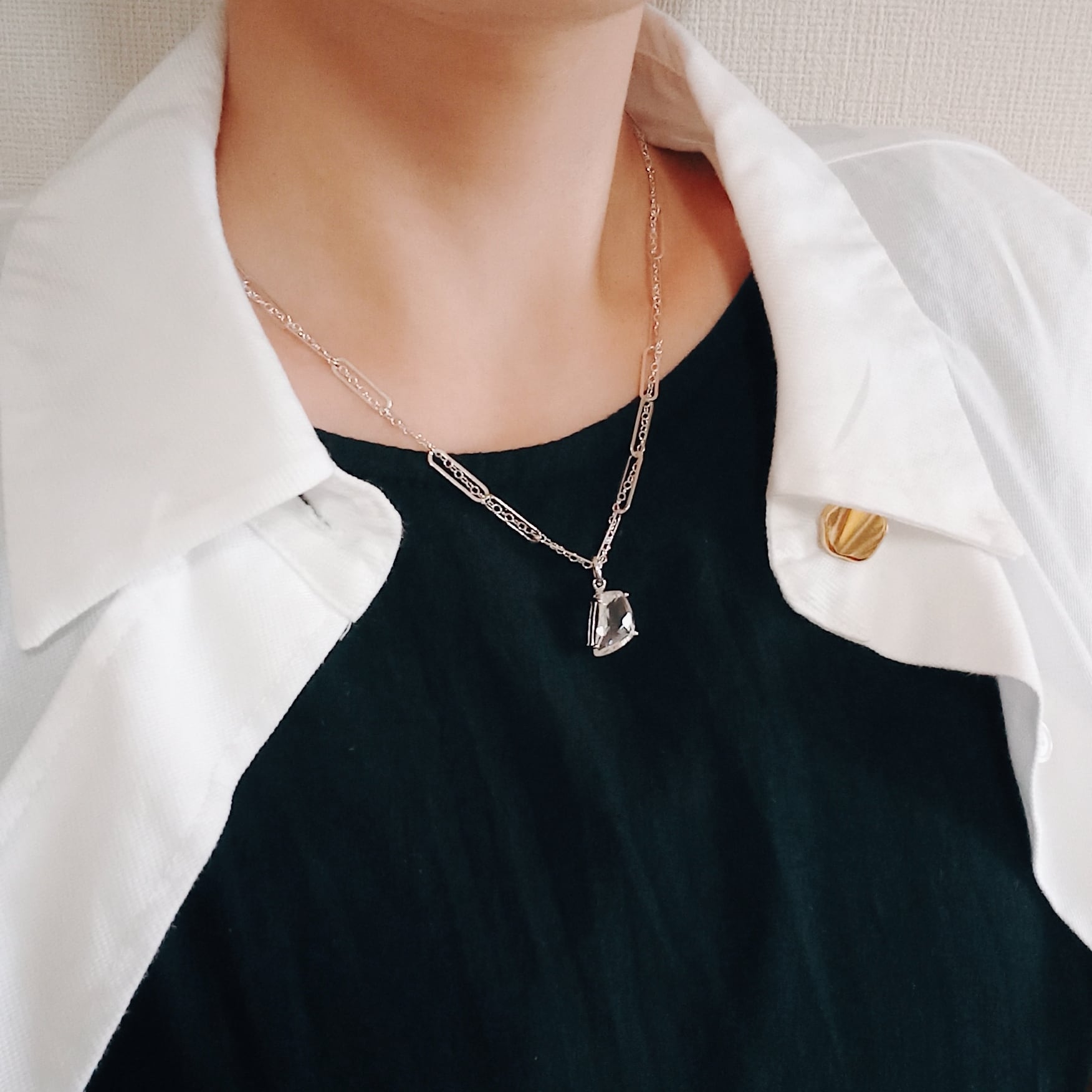 エンチャントシマーSV925ダブルチェーン＆クリスタルのネックレス