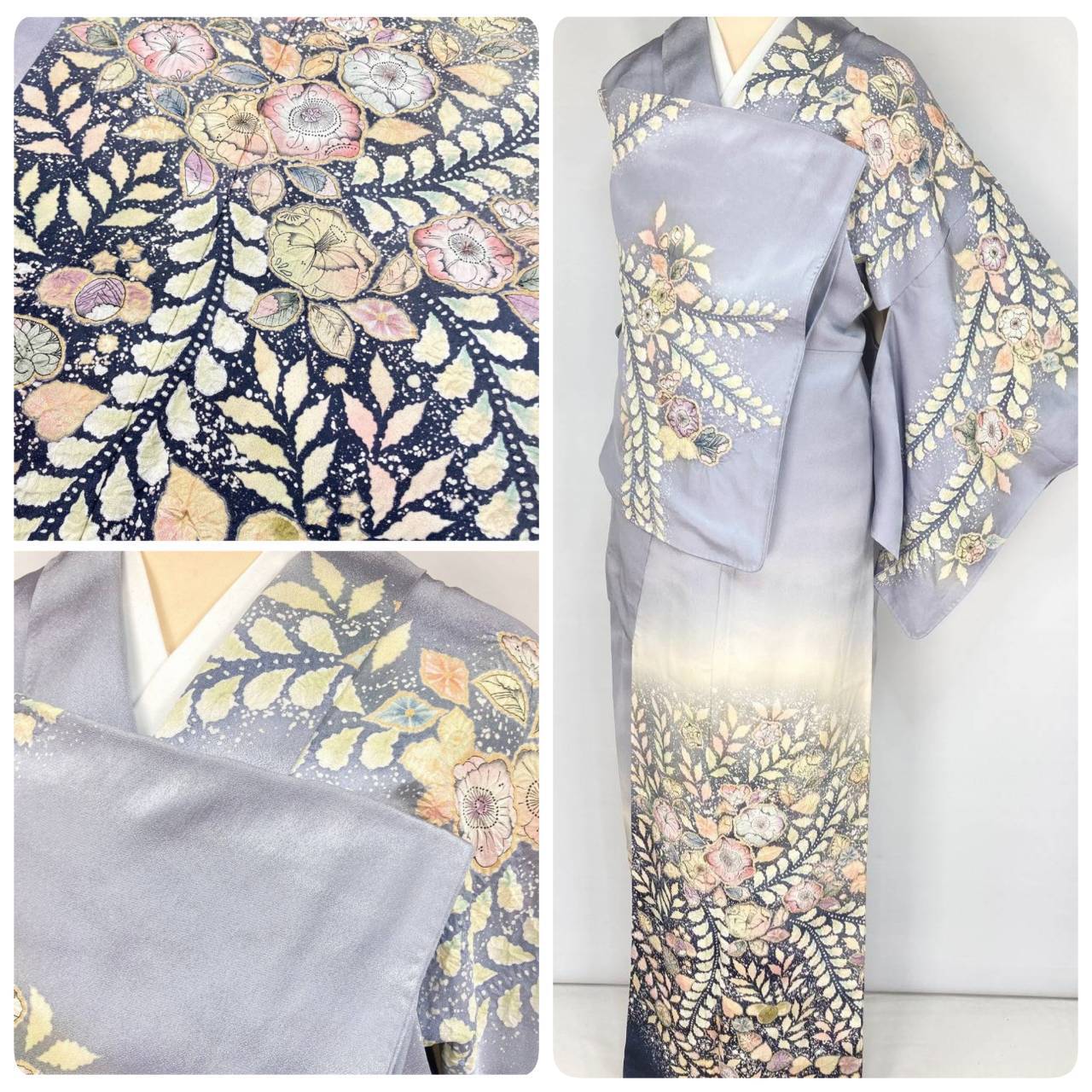 西陣織 唐織り 雪輪取り 華紋 銀通し 袋帯 正絹 花柄 白 ピンク 黄緑