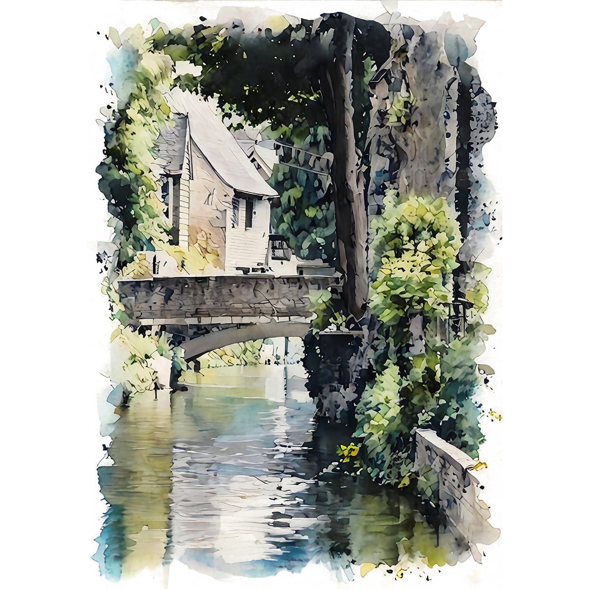 絵画 イギリス 風景画(街並み) カンタベリー ストゥール川 インテリア